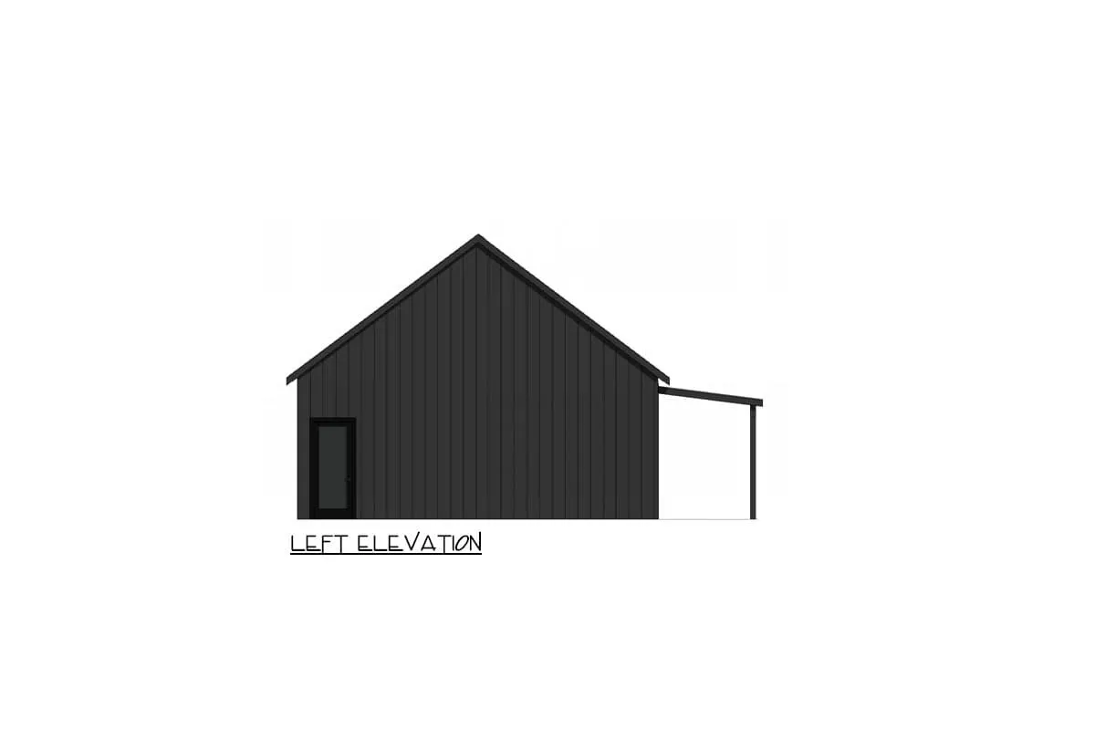 Left side view of 3-bed farmhouse house plan