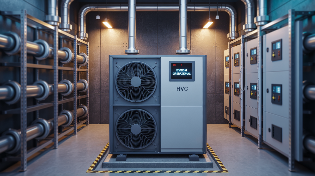 Mechanical room with labeled HVAC equipment, plumbing manifolds, and smart electrical panels