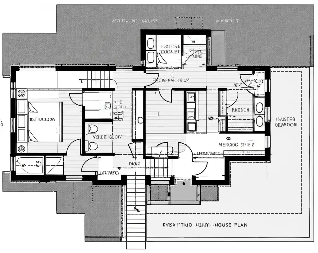 Family bungalow floor plan - 1,800 sq ft with 3 bedrooms, 2.5 bathrooms, and spacious living areas
