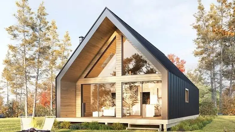 Stunning A-frame home nestled in mountain landscape showcasing exceptional design and natural integration