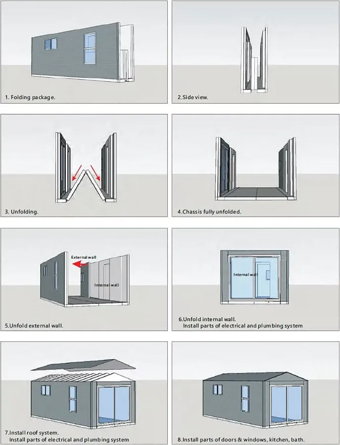 Foldable home assembly sequence showing unfolded structure