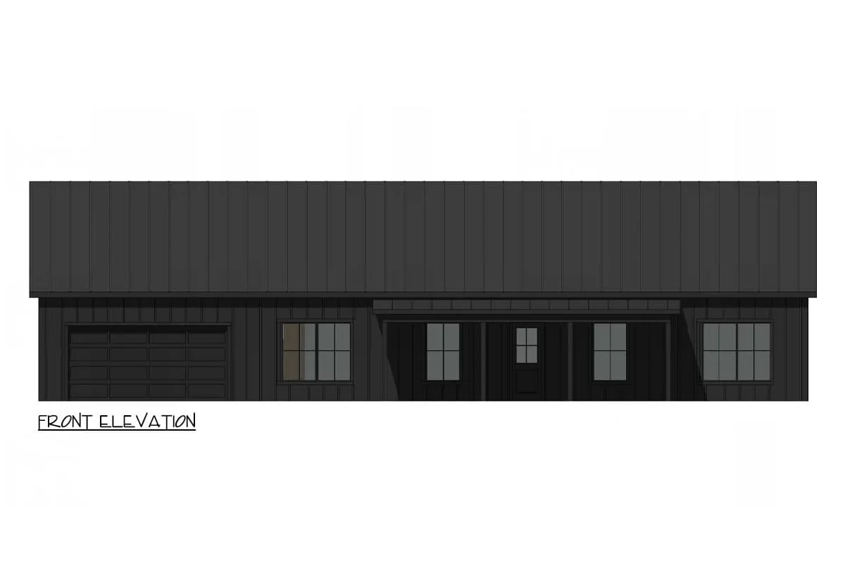 Front view of 3-bed farmhouse house plan
