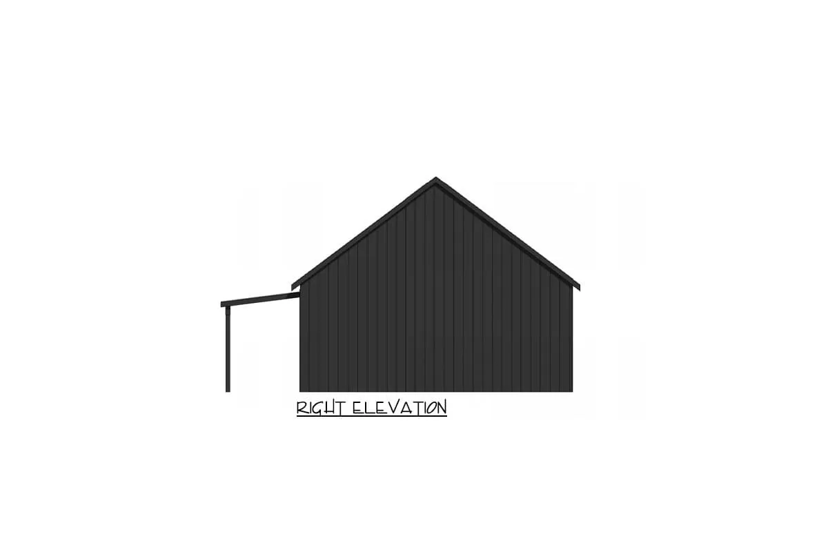 Right side view of 3-bed farmhouse house plan