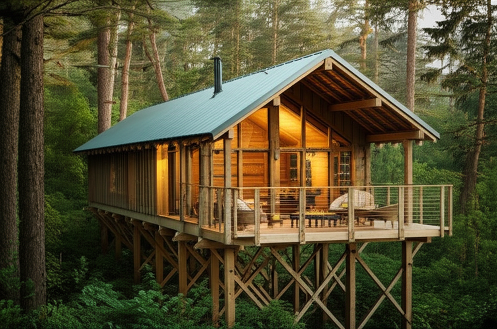 A-frame cabin used as mountain retreat showcasing elevated design and natural integration