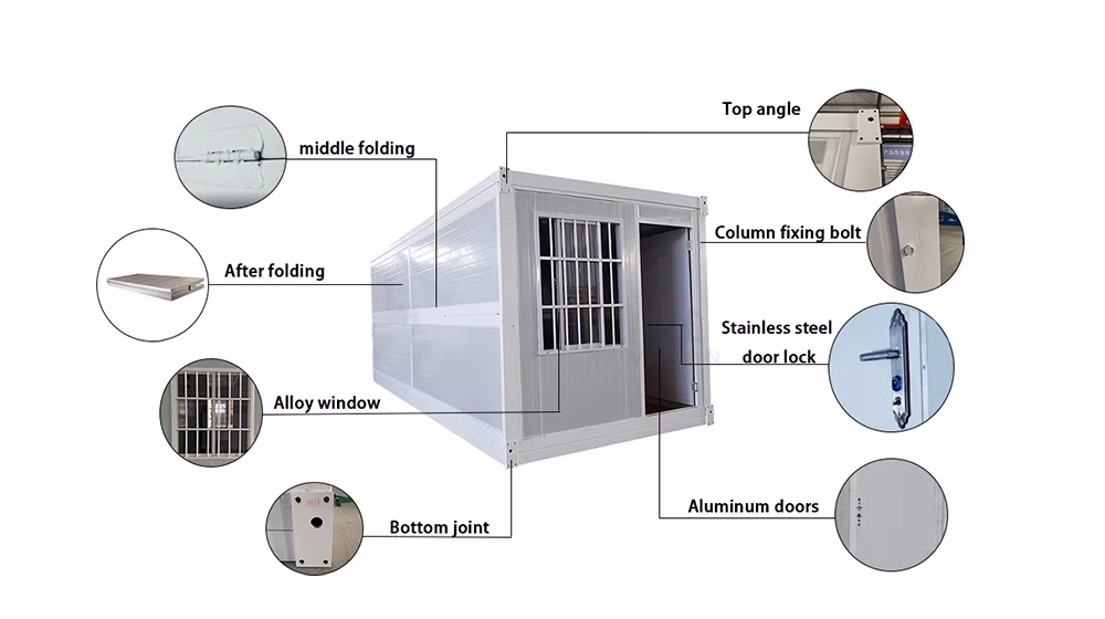 Innovative foldable container home in its unfolded state showing rapid deployment mechanism and luxury interior visible through panoramic windows