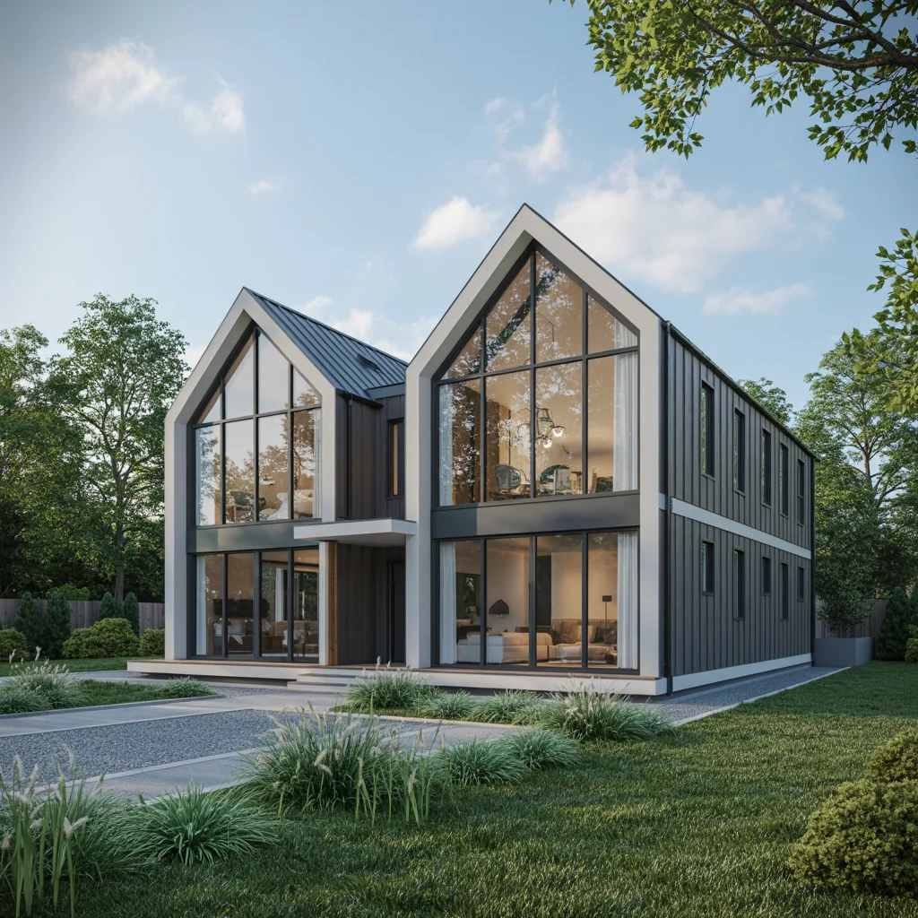 Serene lakefront retreat home with expansive deck overlooking pristine water in Muskoka, ON featuring modern prefabricated construction and natural integration