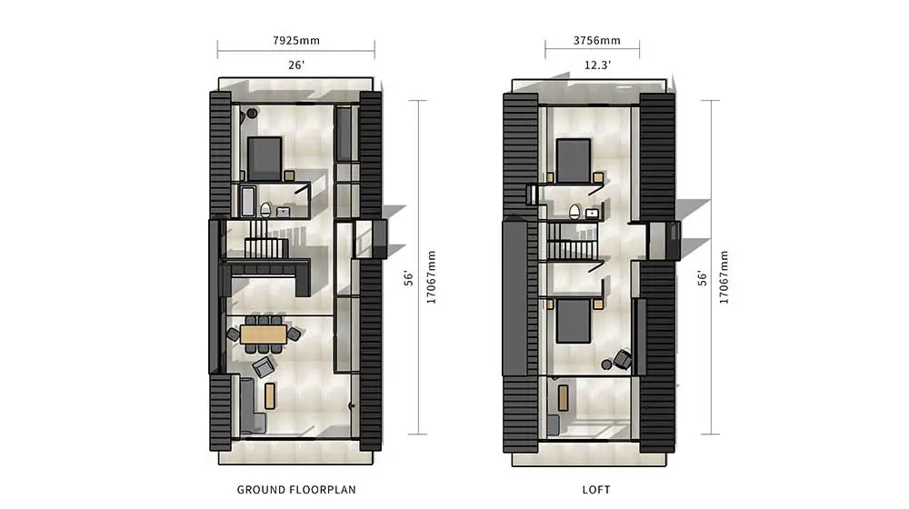 Large A-frame detailed technical floor plan