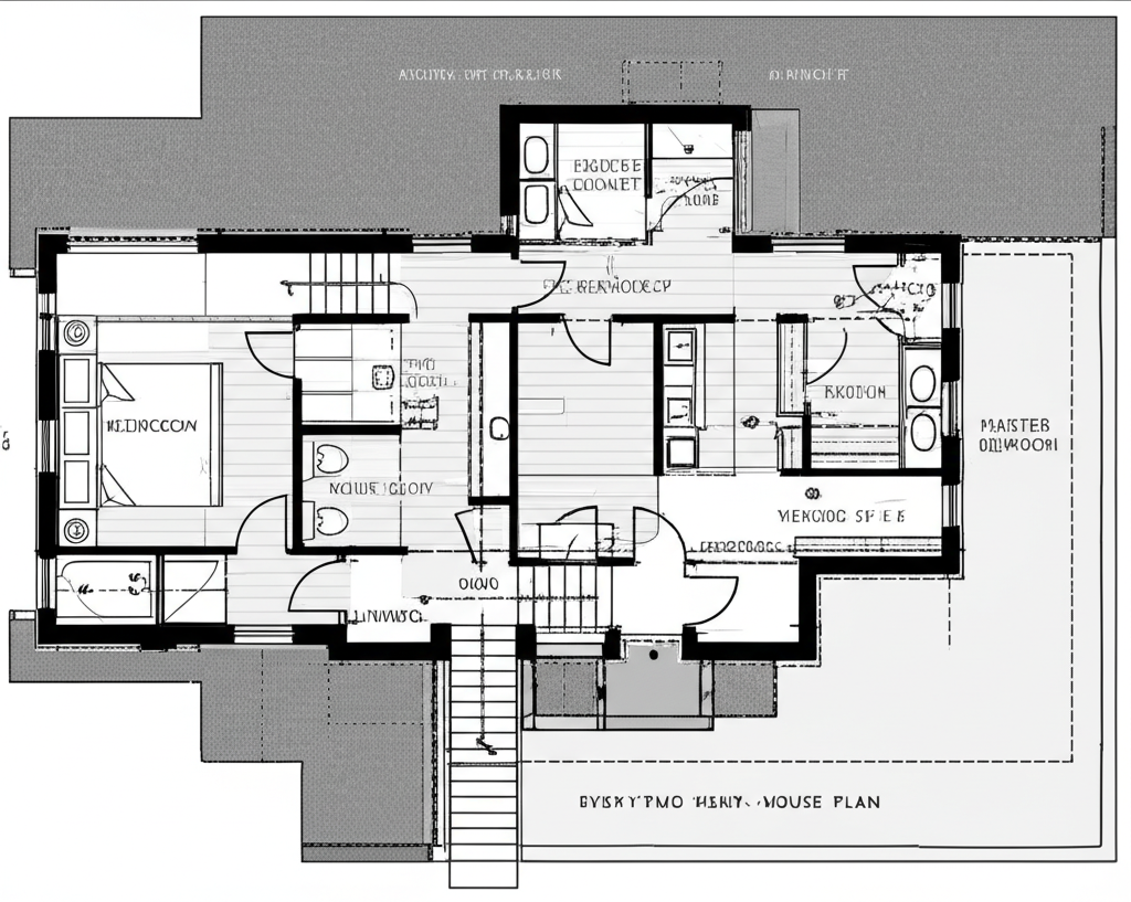 Family bungalow floor plan - 1,800 sq ft with 3 bedrooms, 2.5 bathrooms, and spacious living areas