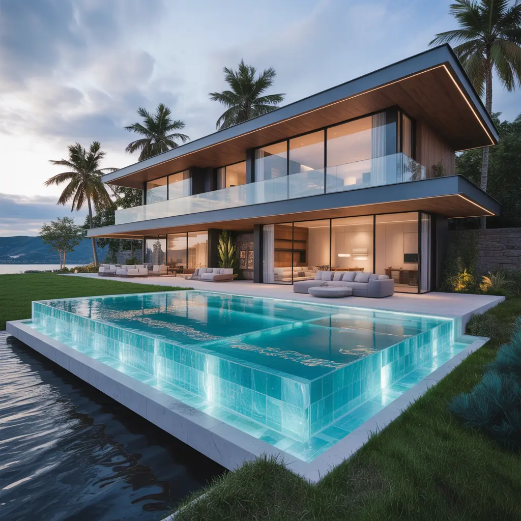 Grande Villa Model - premium 5-bedroom modular estate with dramatic glass frontage and entertainer's layout